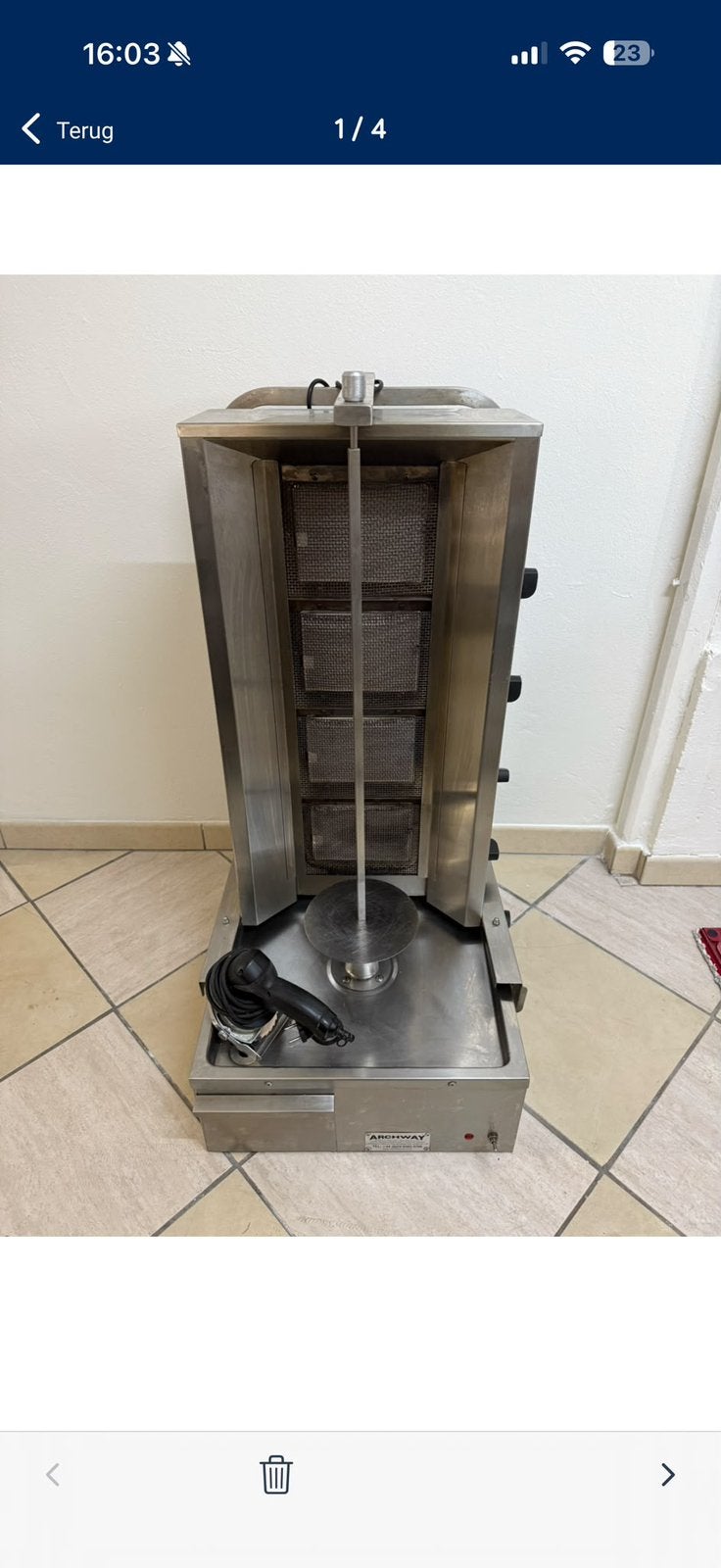 Archway gas shoarma / gyros / pita grill 4 branders, Ophalen, Gebruikt