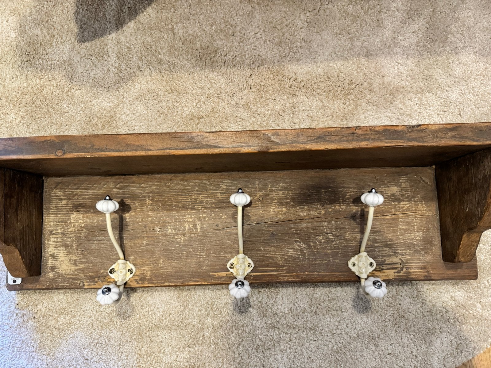 Rustieke houten wandkapstok met keramische haken, Gebruikt, Minder dan 100 cm, Hout, Ophalen