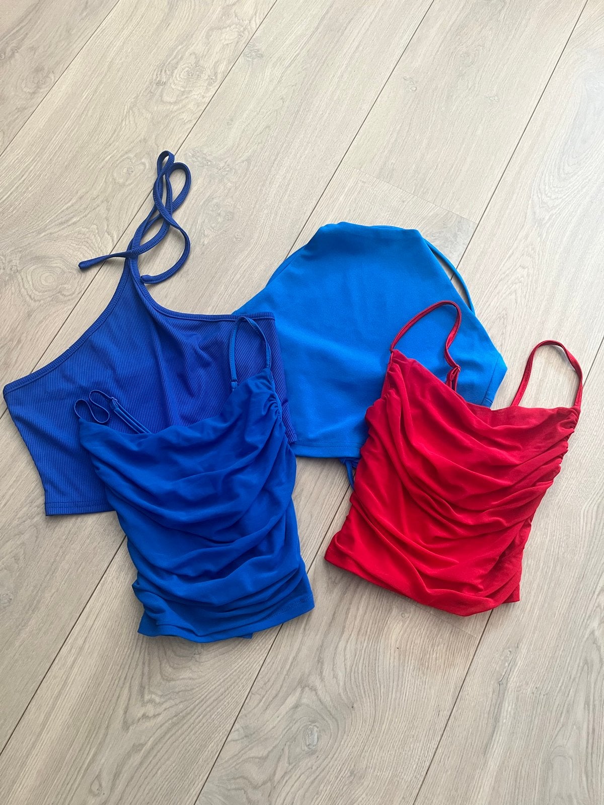 Set van 5 zomerse tops - blauw, rood, appeltjesgroen, Blauw, Ophalen of Verzenden, Zo goed als nieuw, Maat 36 (S)
