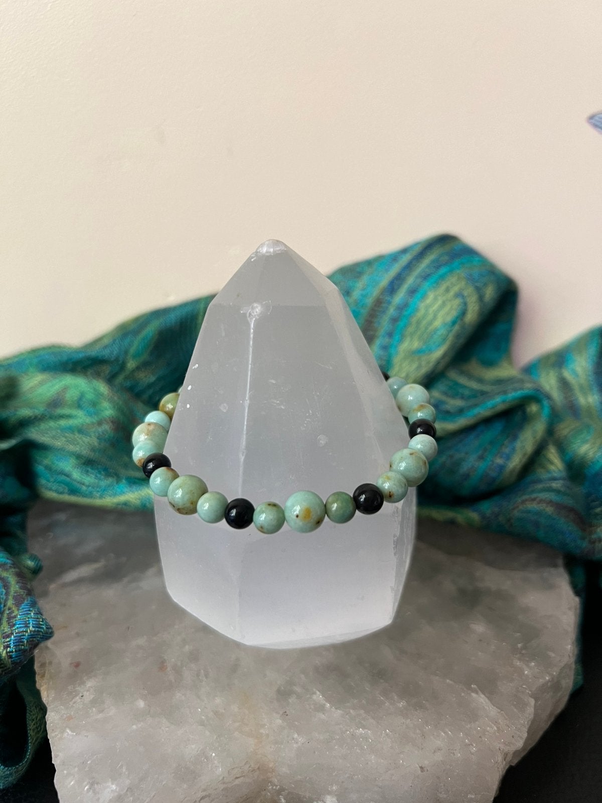 Chrysacolla git jet beschermt aura straling zuivert uniek, Met bedels of kralen, Magnolia11, Nieuw, Ophalen of Verzenden