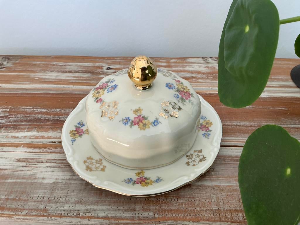 Vintage botervloot boterschaal boterstolp porselein bavaria, Ophalen of Verzenden