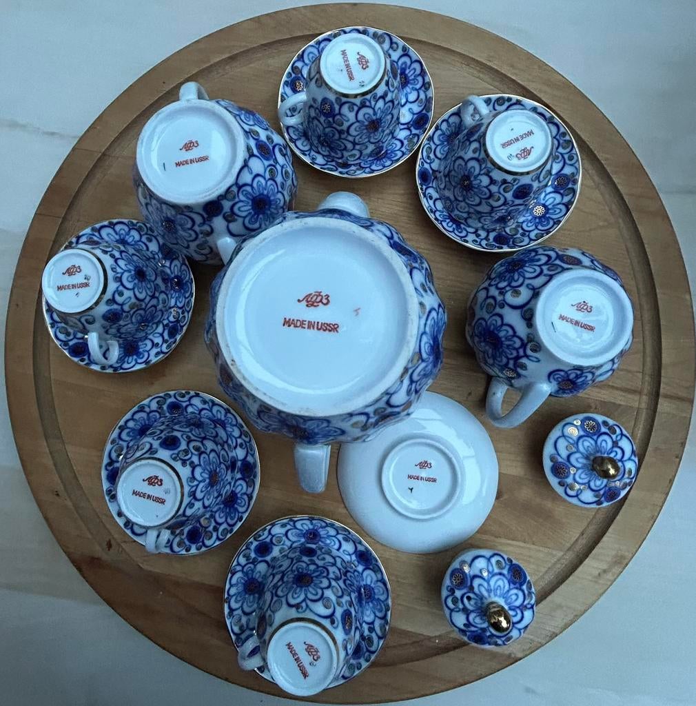 Lomonosov blauw Imperial Theeservies 5-persoons, Ophalen