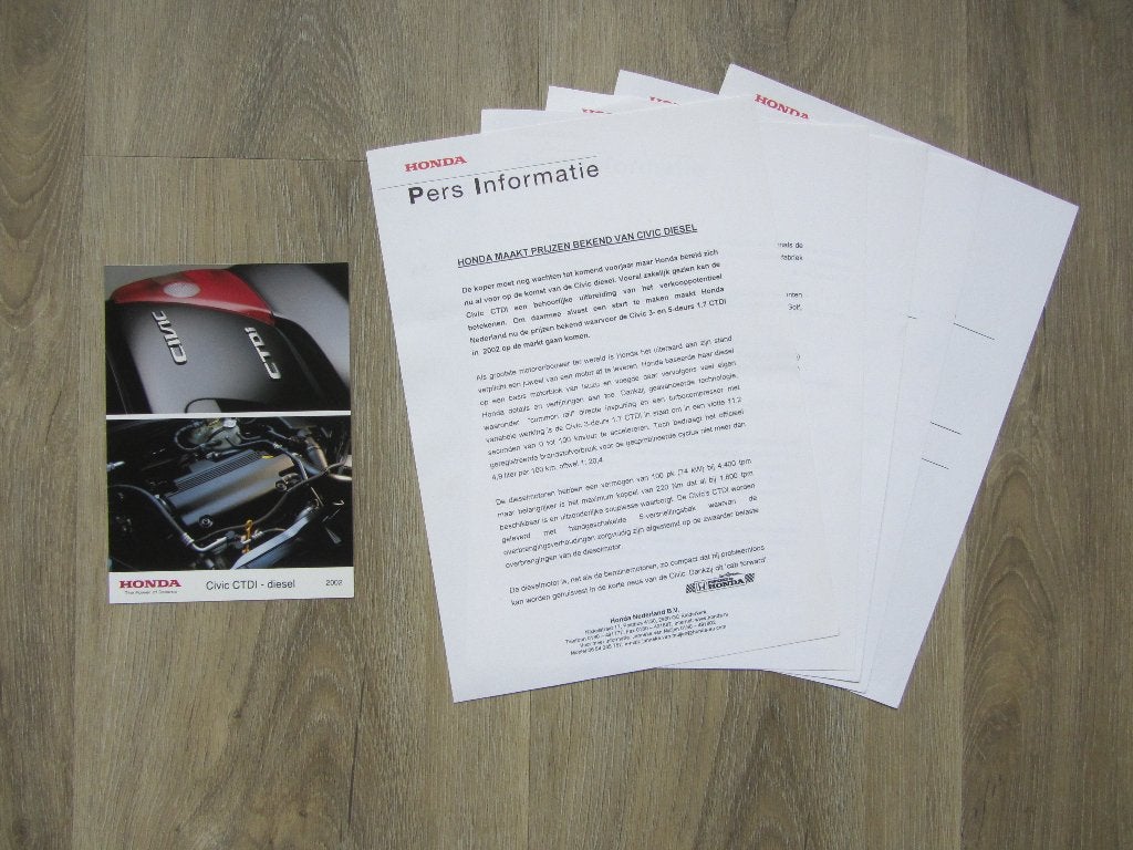 Honda Civic Diesel Pers Informatie 2002, Honda, Ophalen of Verzenden, Zo goed als nieuw, Honda