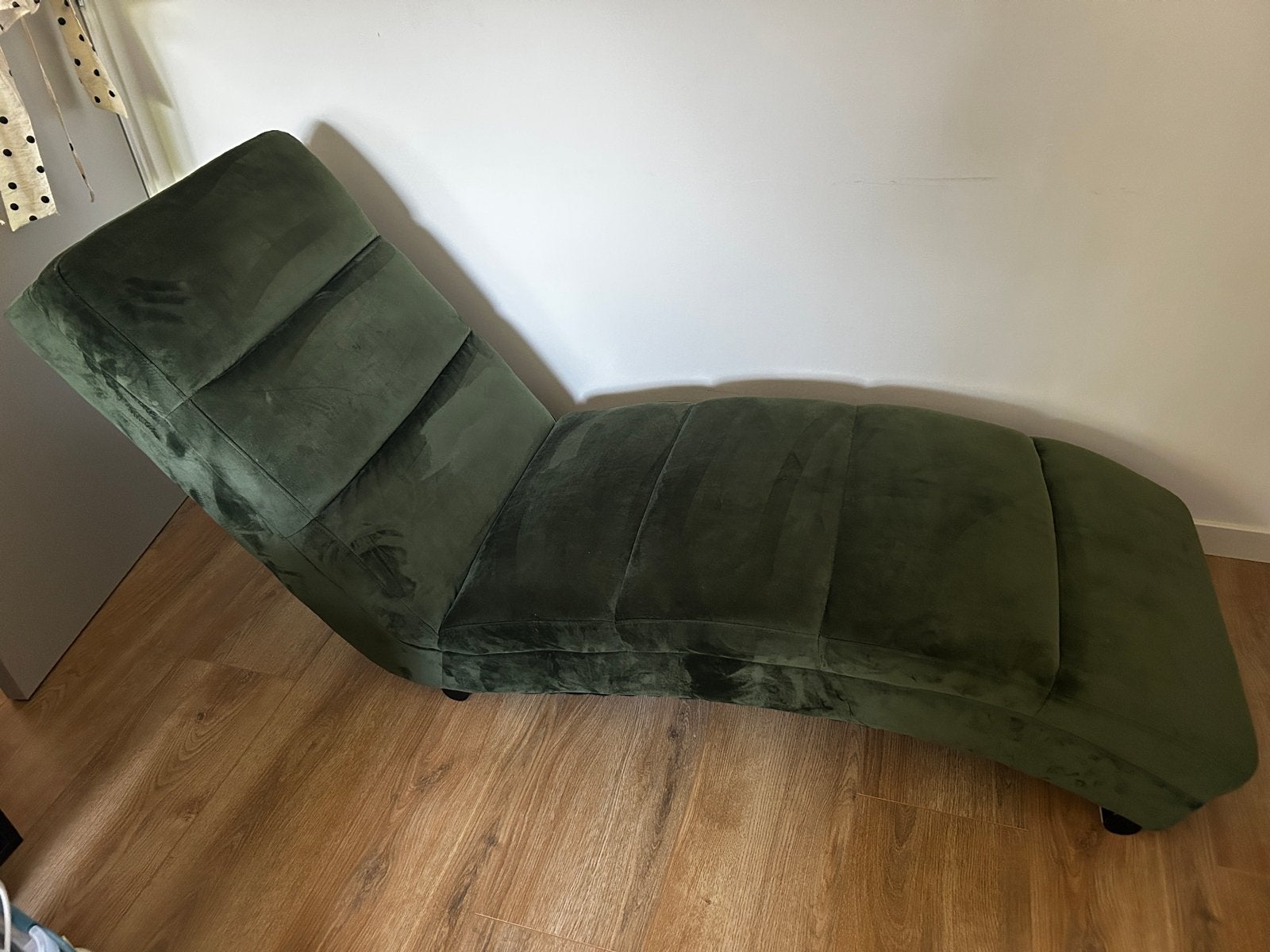 Groene fluwelen chaise longue (lig bank), Ophalen of Verzenden, Zo goed als nieuw, 50 tot 75 cm, Stof
