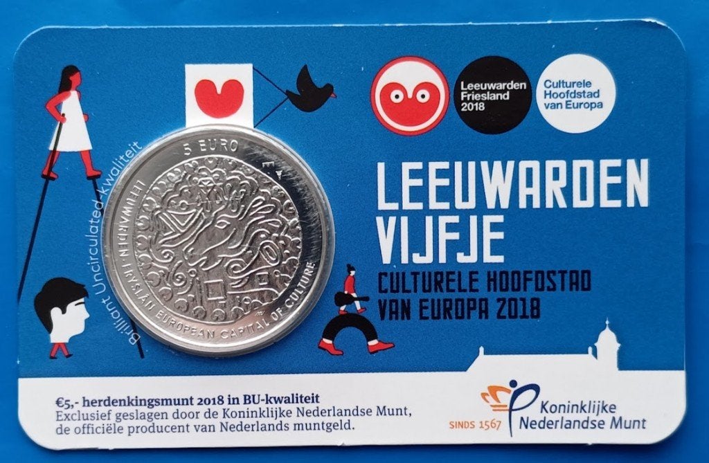 Leeuwarden Vijfje 2018 BU-kwaliteit in coincard, Verzenden, Koningin Beatrix, Euro's, Setje