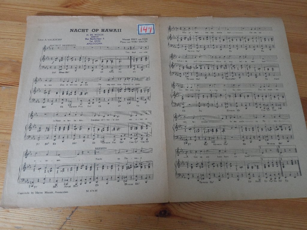 Nacht op hawaii / Nacht op hawaii, Muziek en Instrumenten, Bladmuziek, Gebruikt, Gitaar, Ophalen of Verzenden, Artiest of Componist
