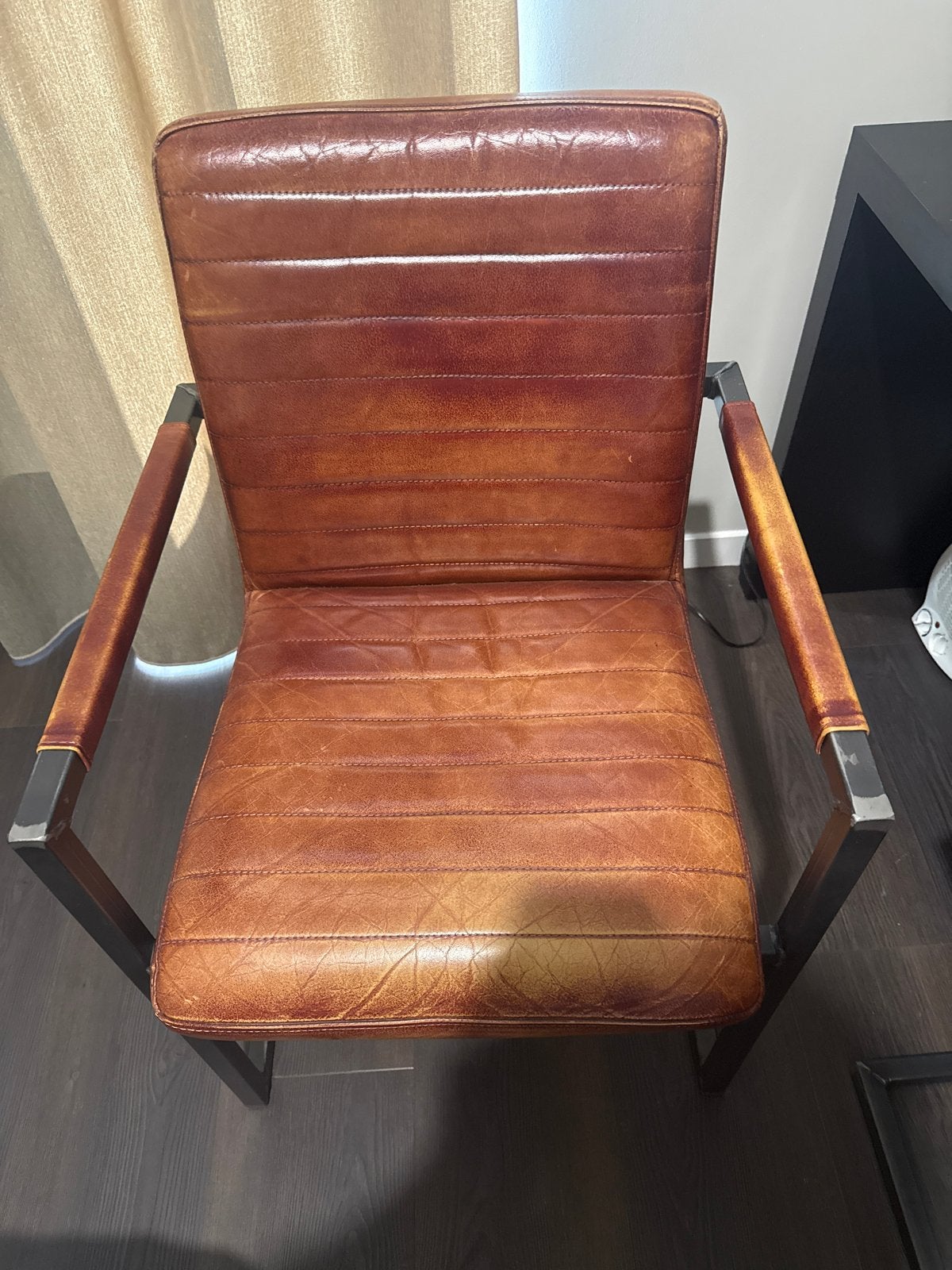 3 leren eetkamerstoelen incl bankje, Gebruikt, Bruin, Leer, Ophalen of Verzenden