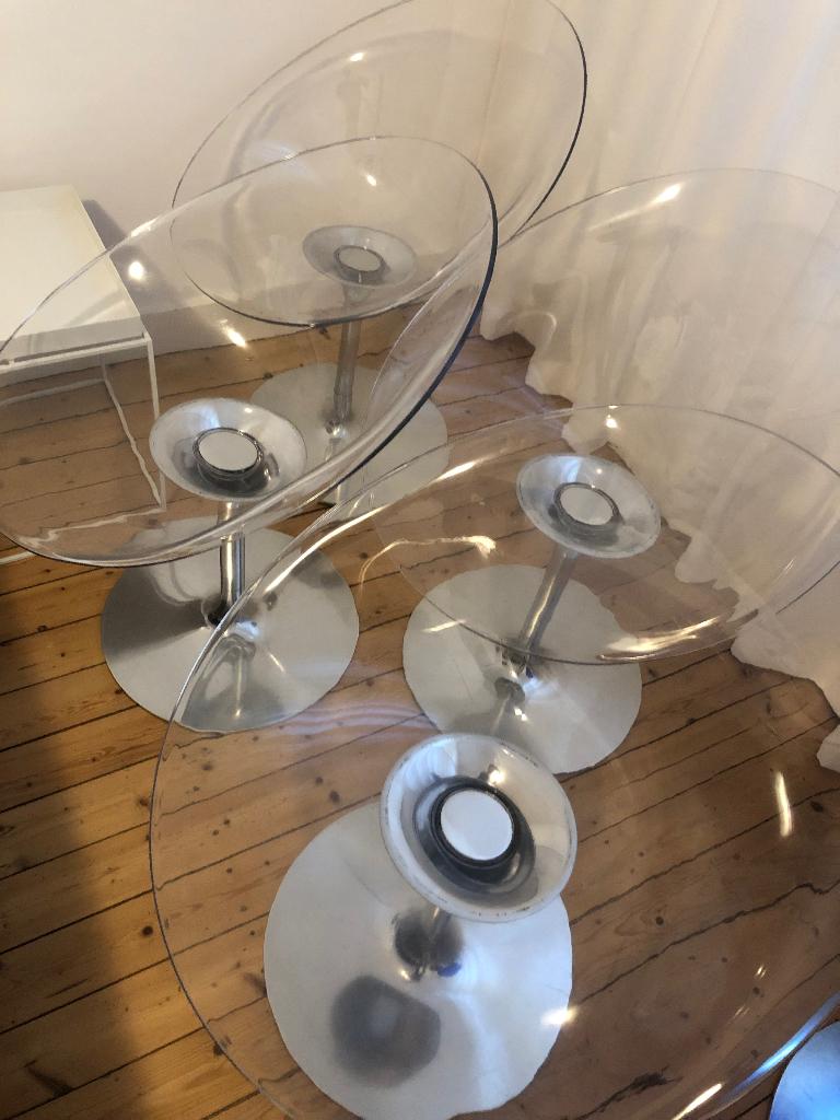 4 stoelen Phillip starck Kartell doorzichtig, Huis en Inrichting, Gebruikt, Wit, Vier, Metaal