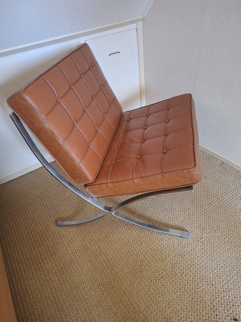 Replica Barcelonastoel met Hocker, cognac, Ophalen, Zo goed als nieuw, Overige kleuren, Eén