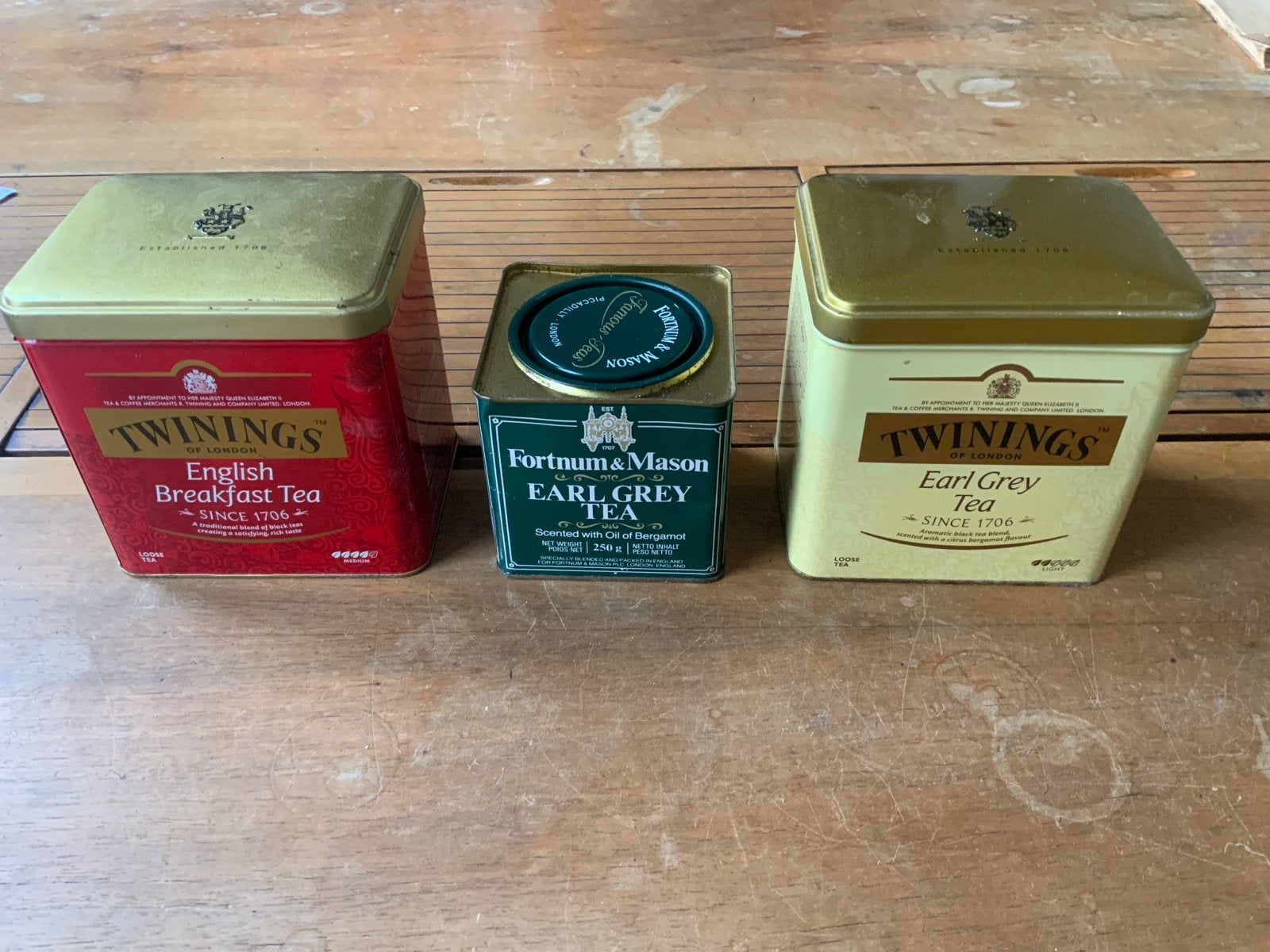 Vintage theeblikken: Twinings en Fortnum & Mason, Verzamelen, Ophalen of Verzenden, Gebruikt, Thee, Overige merken