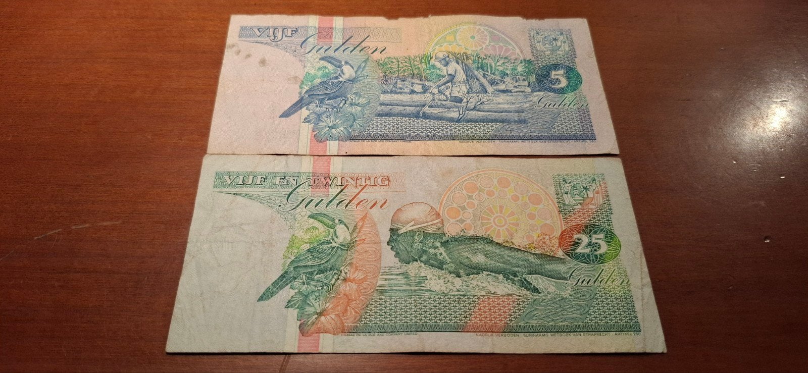 Surinaamse Gulden Bankbiljetten: 5 en 25 Gulden, Ophalen of Verzenden, Zuid-Amerika, Setje