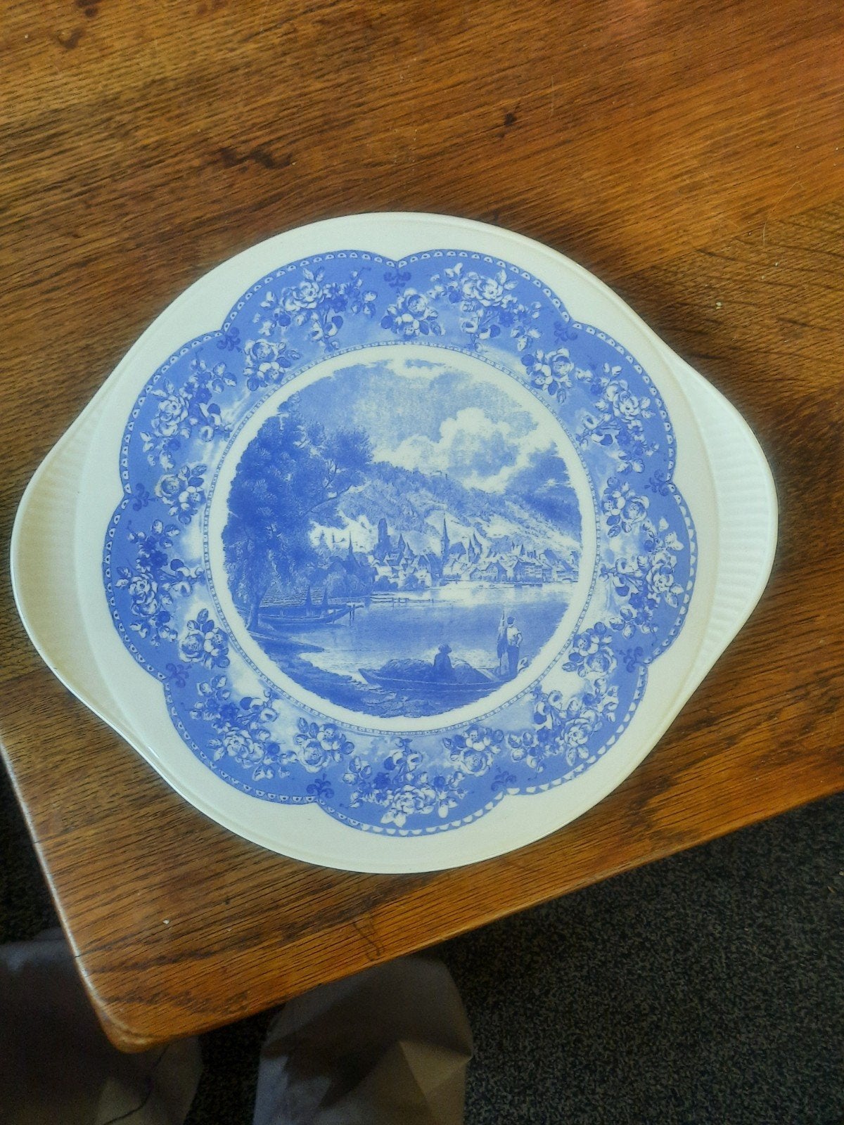 Vintage taartschotel Edelkeramik Grünstadt blauw wit", Ophalen of Verzenden