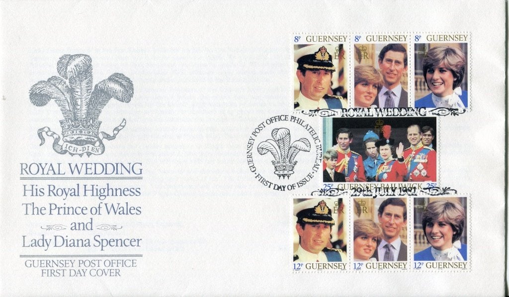 Charles and Diana, Guernsey, wedding 29 juli 1981, Postzegels en Munten, Verzenden, Overige landen, Gestempeld