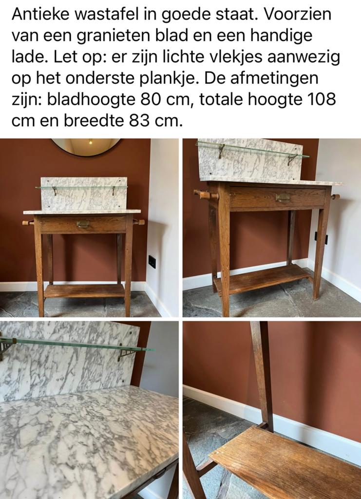 Retro wastafel met marmer blad, Antiek en Kunst, Ophalen of Verzenden