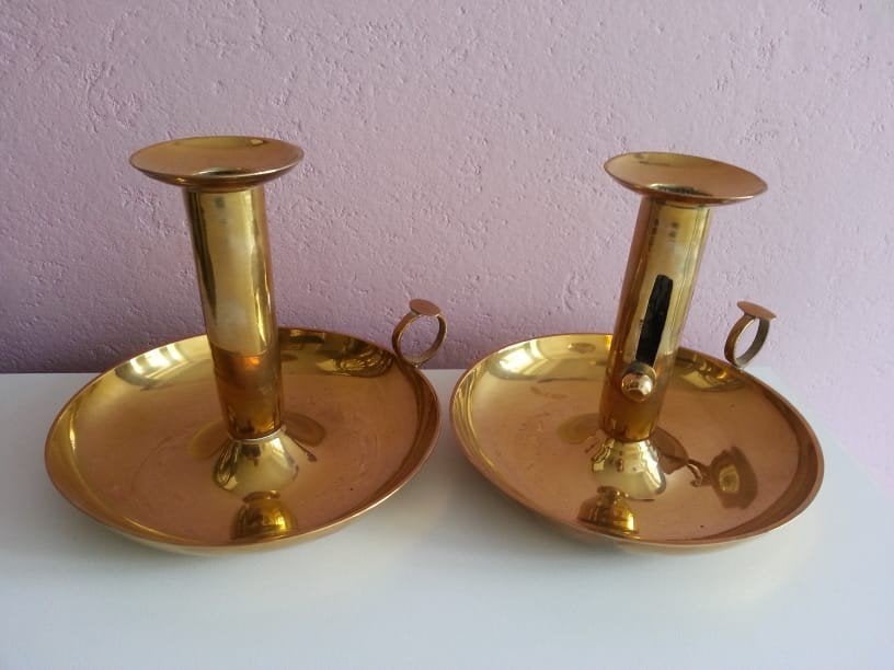 schuifkandelaars van koper 19de eeuw, Ophalen of Verzenden, Koper of Brons