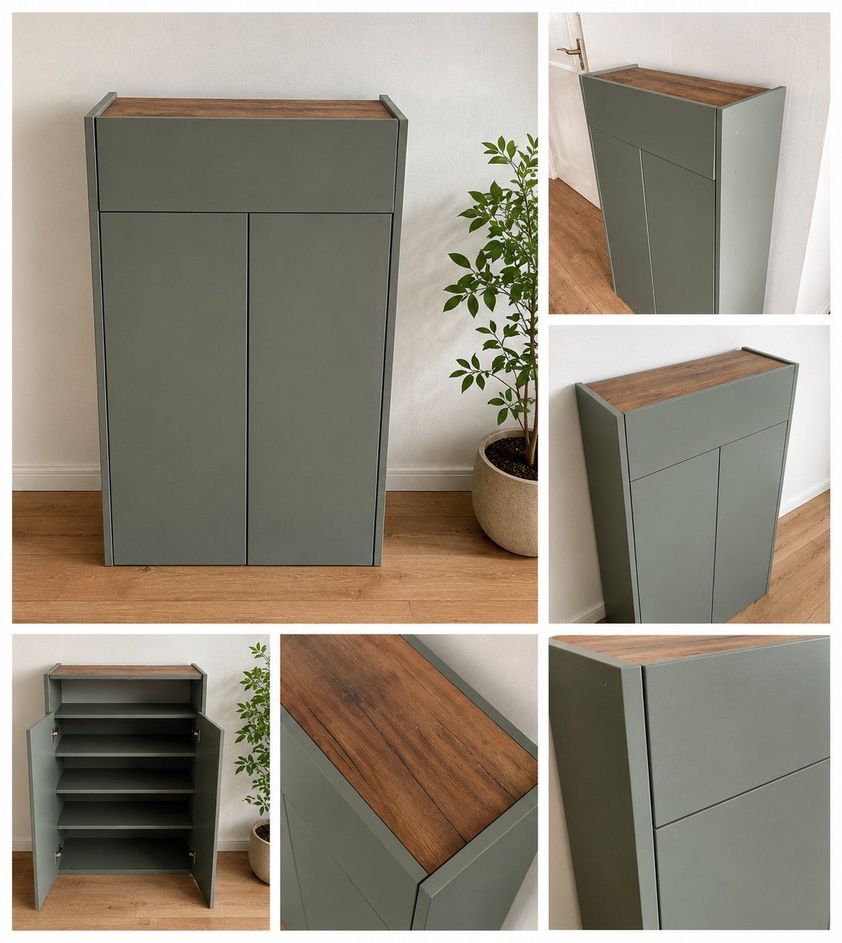 Moderne schoenenkast/opbergkast - Groen met houtlook blad, Ophalen of Verzenden, Gebruikt