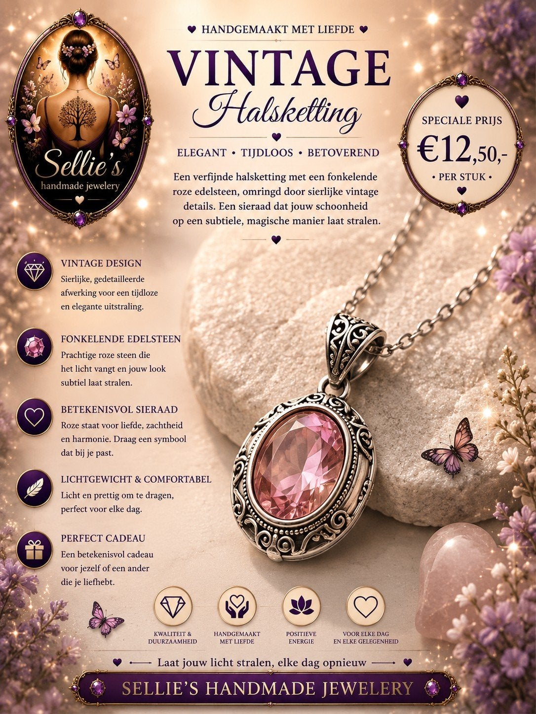 🦋 Sellie's handmade jewelery 🦋, Sieraden, Tassen en Uiterlijk, Kettingen, Overige materialen, Nieuw, Ophalen of Verzenden, Roze