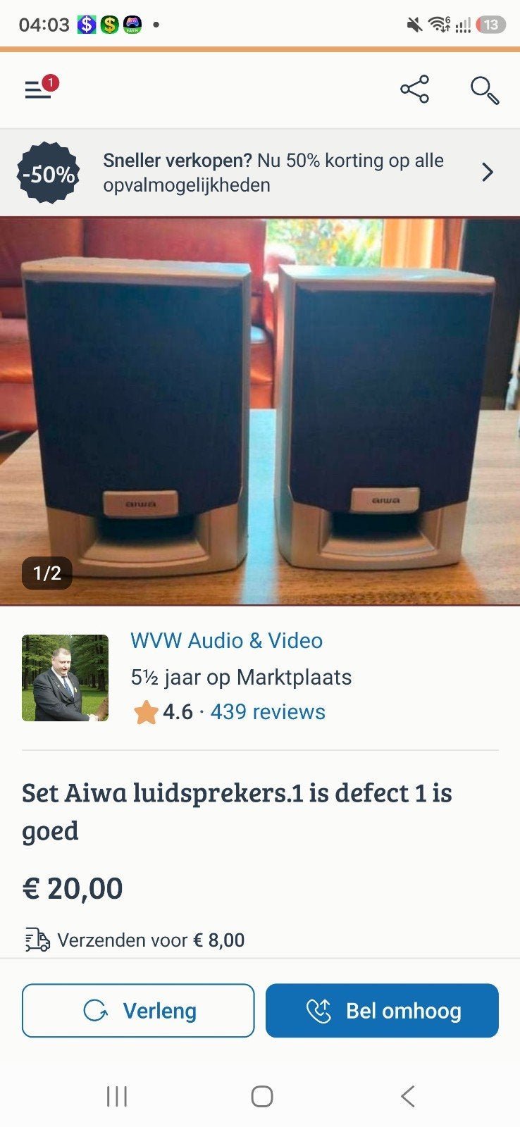 Set Aiwa luidsprekers.1 is defect 1 is goed Mooi natuurlijk