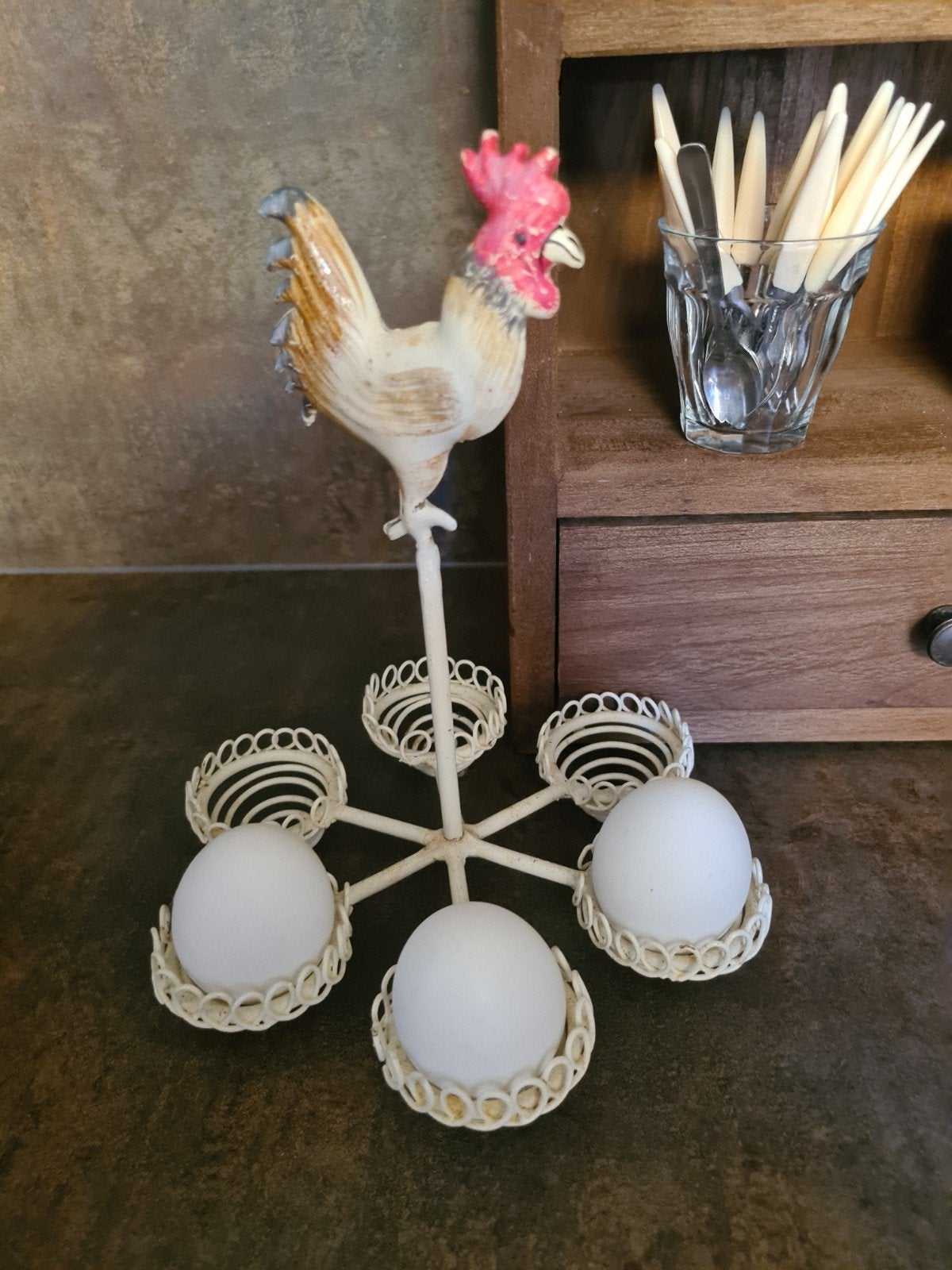 Vintage, brocant Eierrek met Haan - Keuken Decoratie, Ophalen of Verzenden