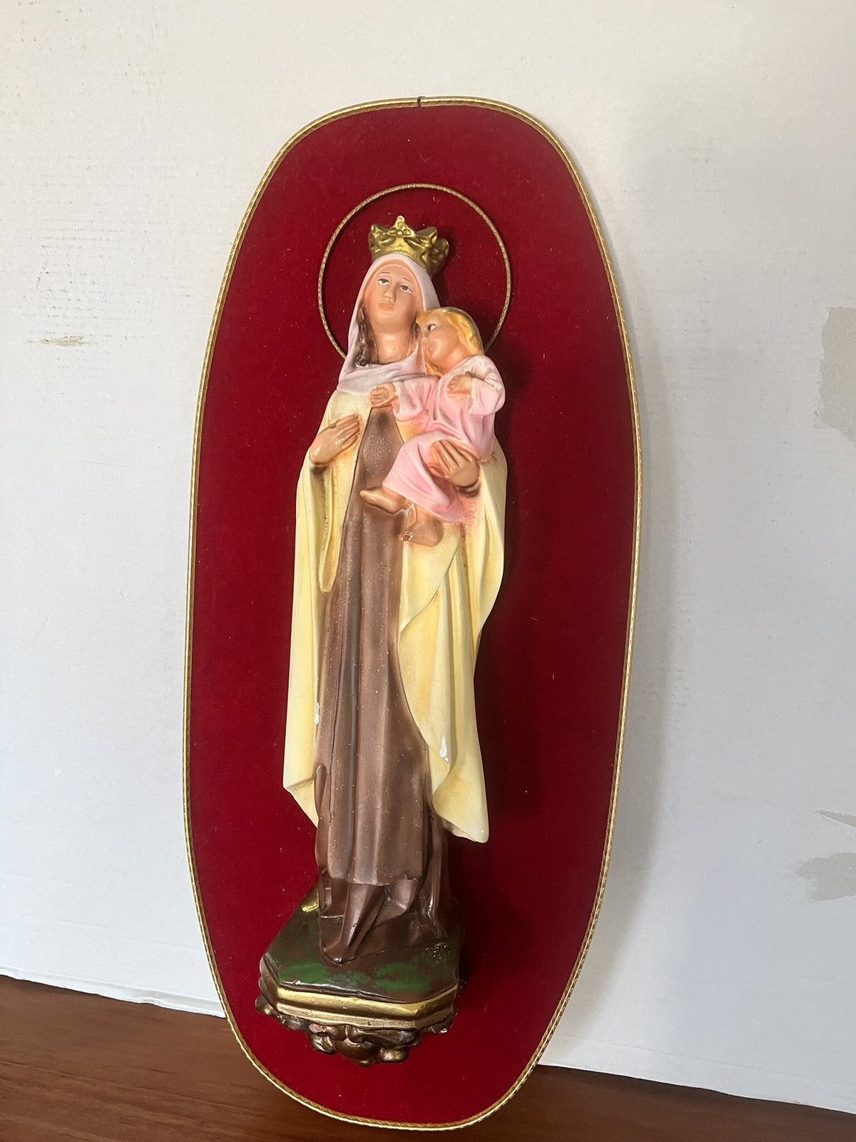 Icoon Maria op houten fluwelen paneel, Antiek en Kunst, Antiek | Religie, Ophalen of Verzenden
