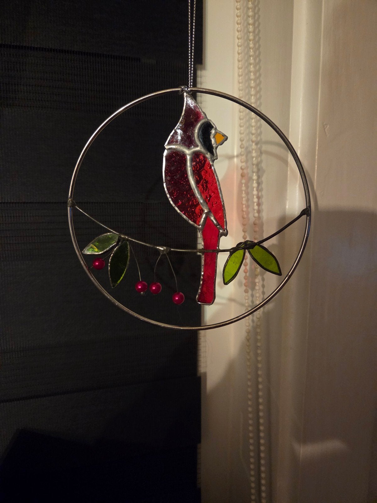 Glas-in-lood kardinaal vogel decoratie, Verzenden, Zo goed als nieuw
