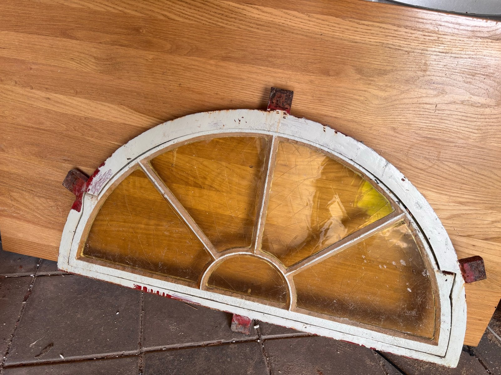 Decoratief Halfrond Raam met Glas in Lood, Ophalen, Gebruikt, 80 tot 120 cm, Overige typen