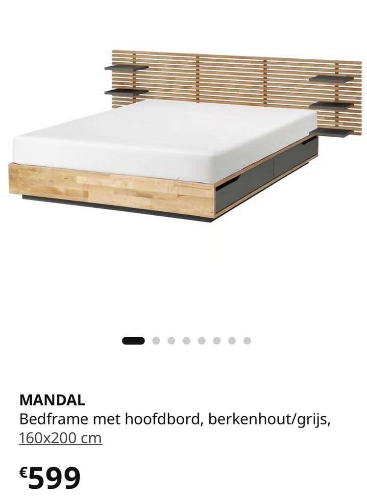 Ikea MANDAL 2-persoonsbed met MANDAL hoofdbord en matrassen, Huis en Inrichting, Slaapkamer | Bedden, Ophalen, Gebruikt, Bruin
