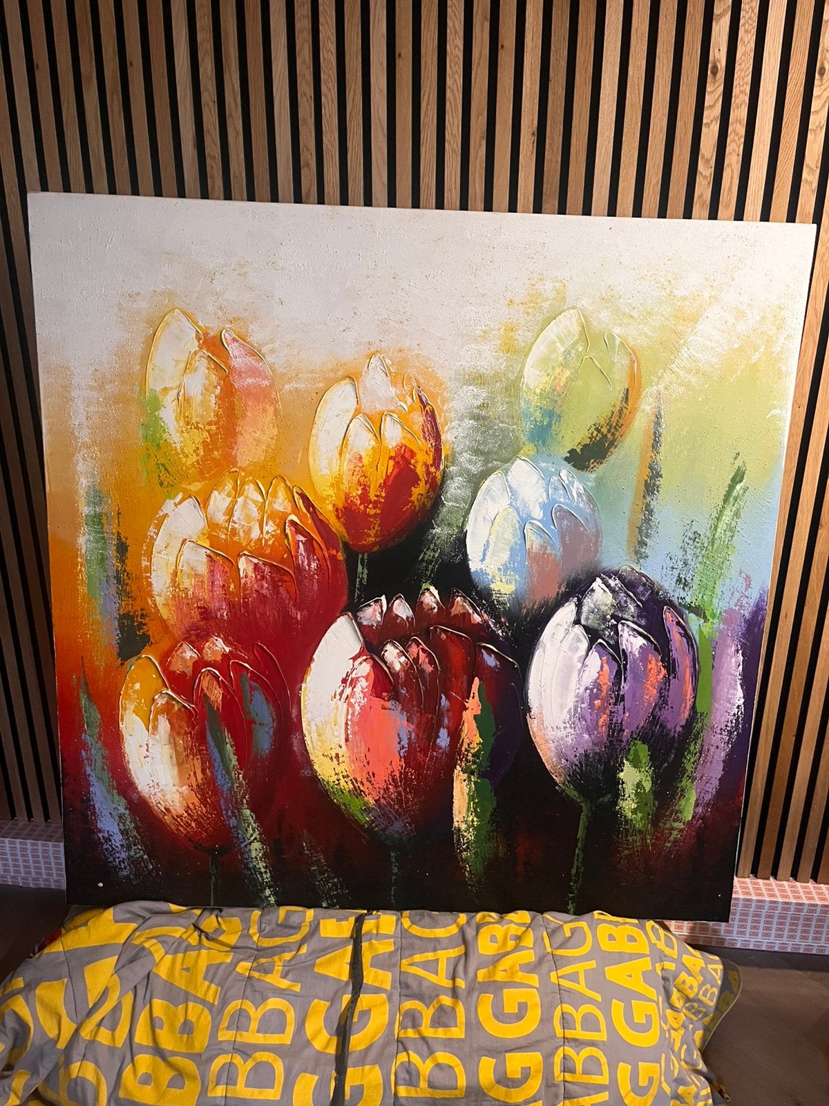 Groot schilderij 1.20x1.20 kleurrijk, Ophalen