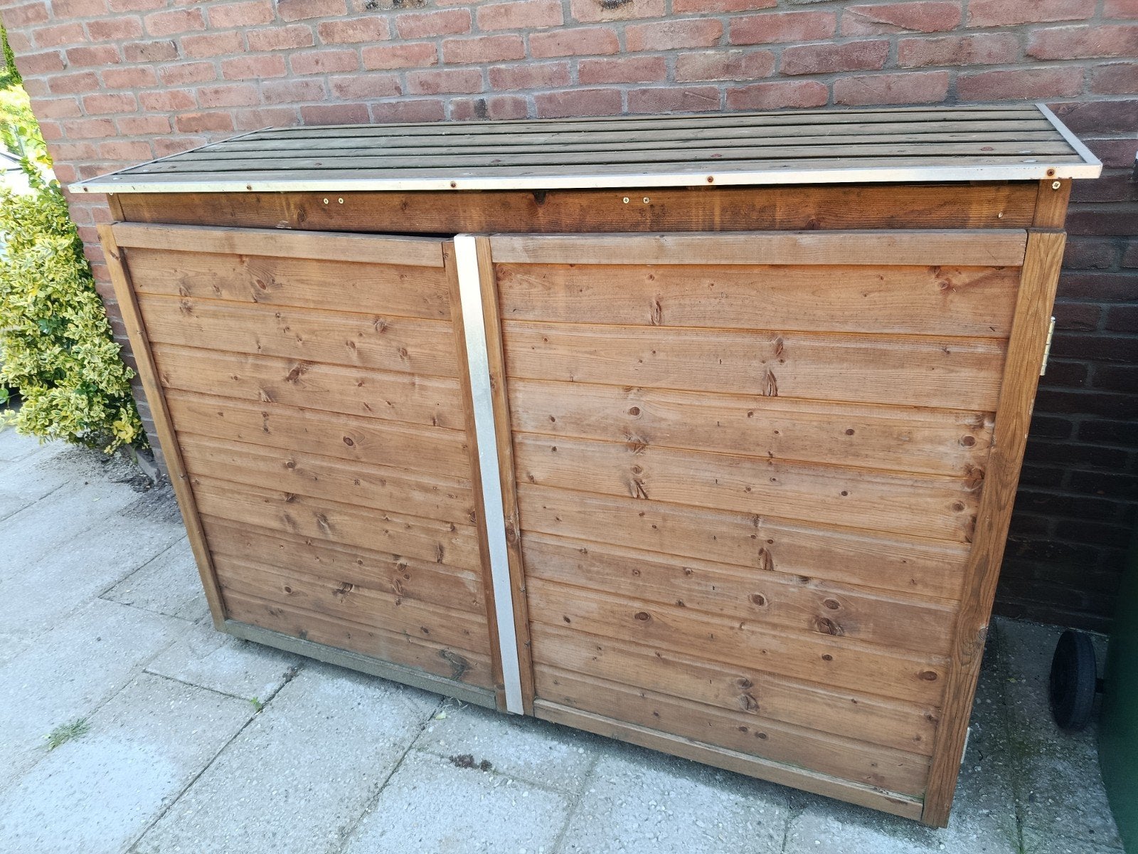 Houten containerombouw voor 3 containers, Tuin en Terras, Ophalen, Gebruikt, Hout, Containerberging
