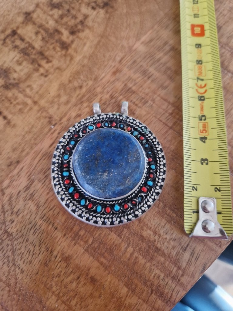 Tibetaans zilveren hanger met Lapis Lazuli., Ophalen of Verzenden, Zilver, Hanger, Met edelsteen