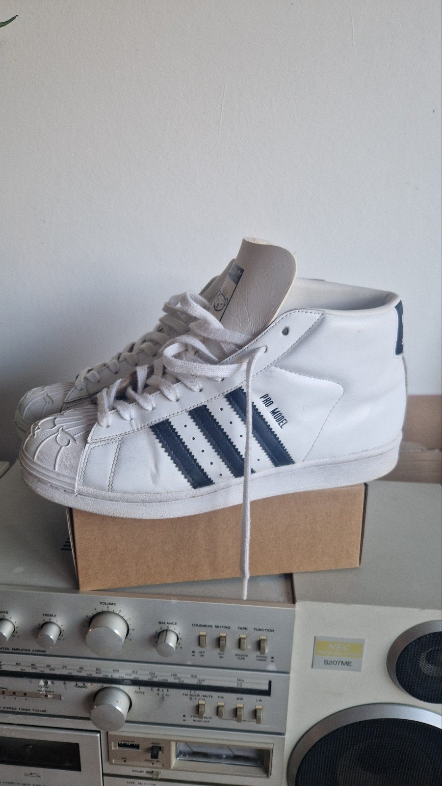 Adidas Pro Model Vintage Kalfsleer Sneakers Maat 43, Wit, Ophalen of Verzenden, Adidas, Sneakers of Gympen