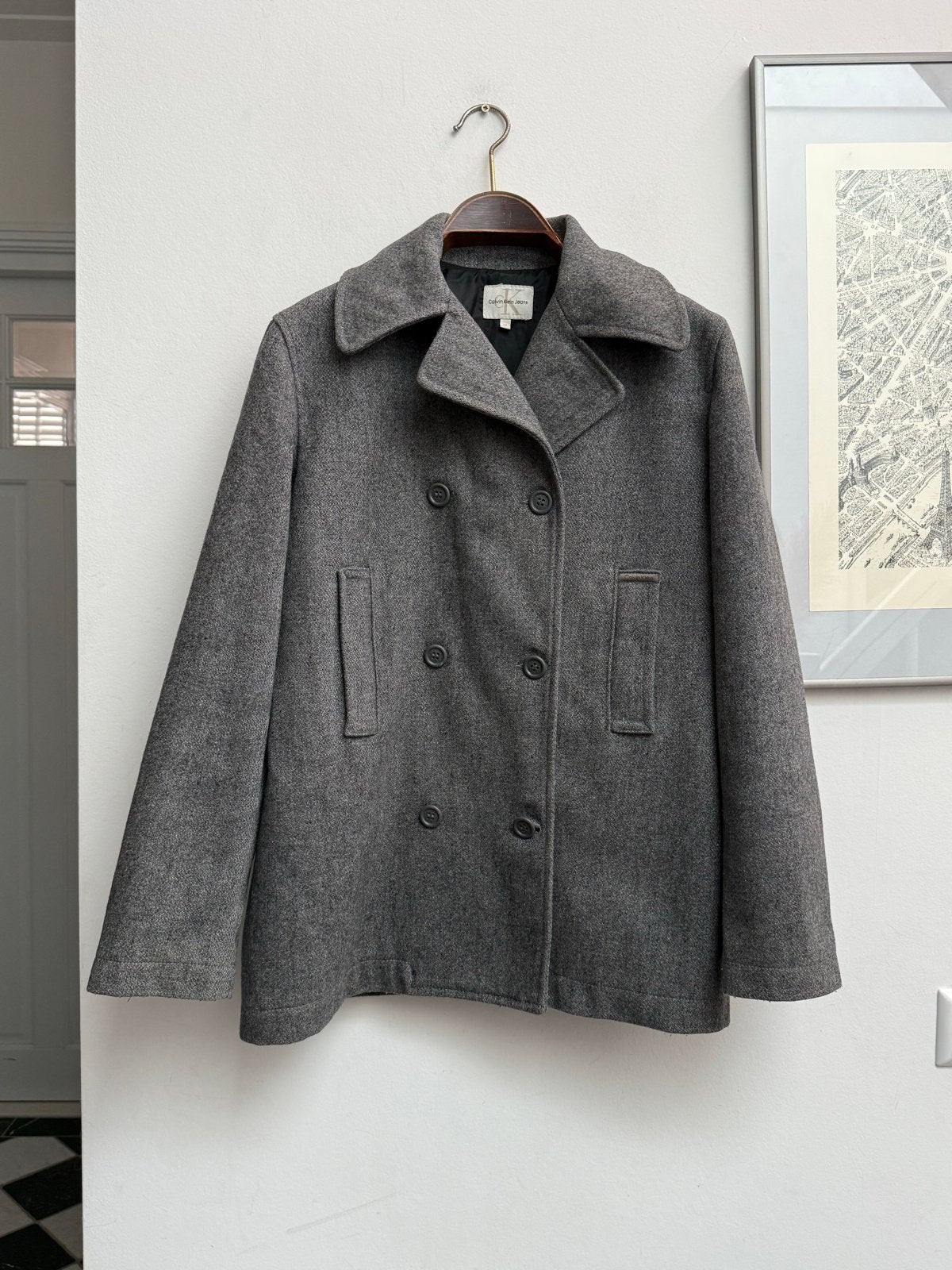 Vintage jaren 90 Calvin Klein Jeans wollen peacoat dames M, Kleding | Dames, Ophalen of Verzenden, Zo goed als nieuw, Maat 38/40 (M)