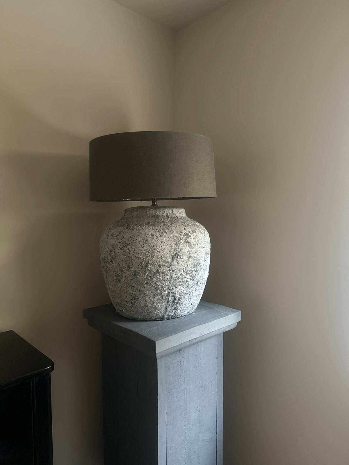 Grote sfeervolle kruiklamp met stoffen kap, Ophalen, Overige merken, Grijs, E27 (groot)