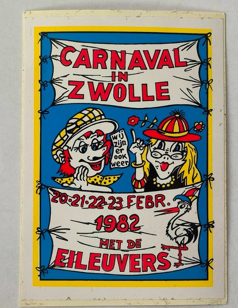 Sticker Carnaval in Zwolle 1982 ( en de Eileuvers), Ophalen of Verzenden, Zo goed als nieuw, Bedrijf of Vereniging