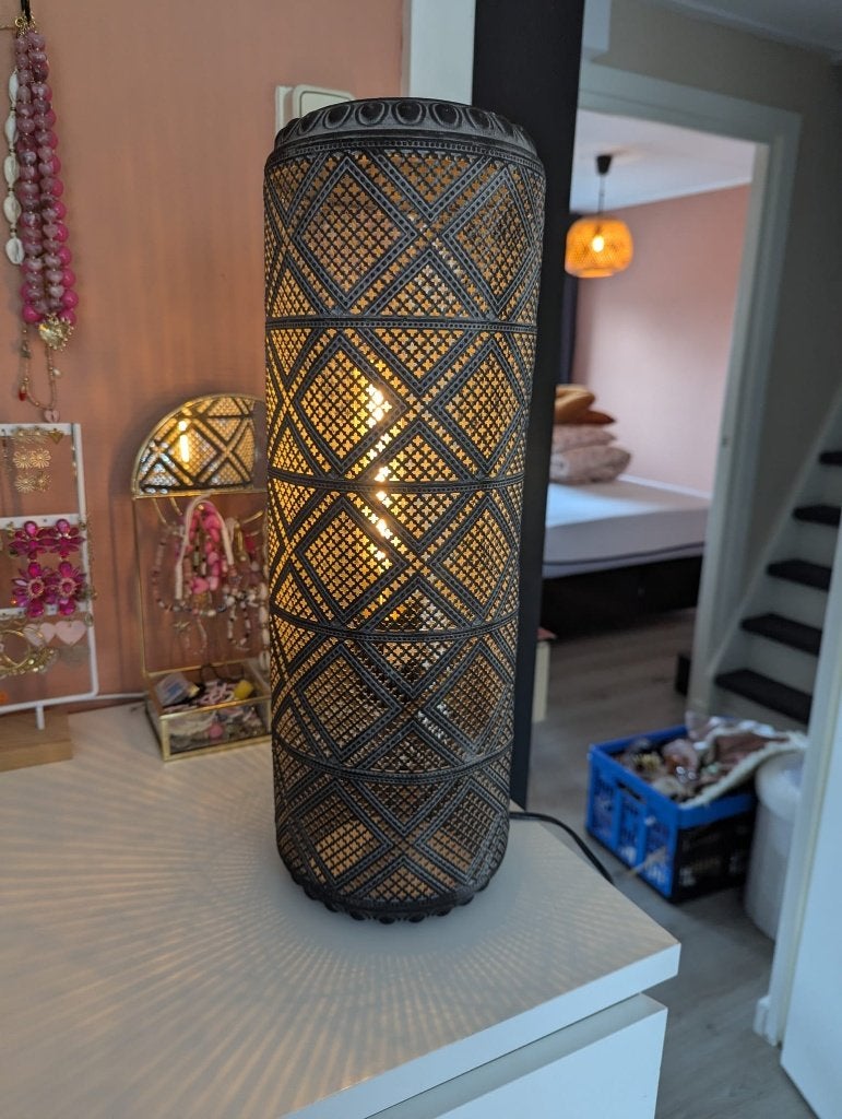 Prachtige Oosterse Tafellamp + Sfeervolle LED Filament, Overige stijlen, Zwart, 46 cm, Metaal