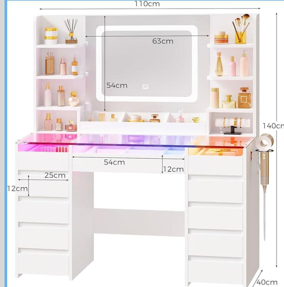 Schade! Make-up tafel met en RGB-light, 11 laden , 6 planken, Ophalen, Zo goed als nieuw