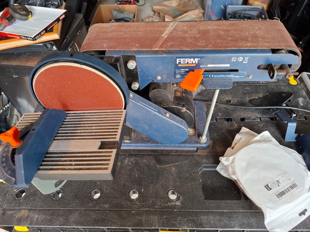 Ferm band en schijf schuurmachine, Doe-het-zelf en Verbouw, Ophalen, Gebruikt, Minder dan 600 watt, Bandschuurmachine