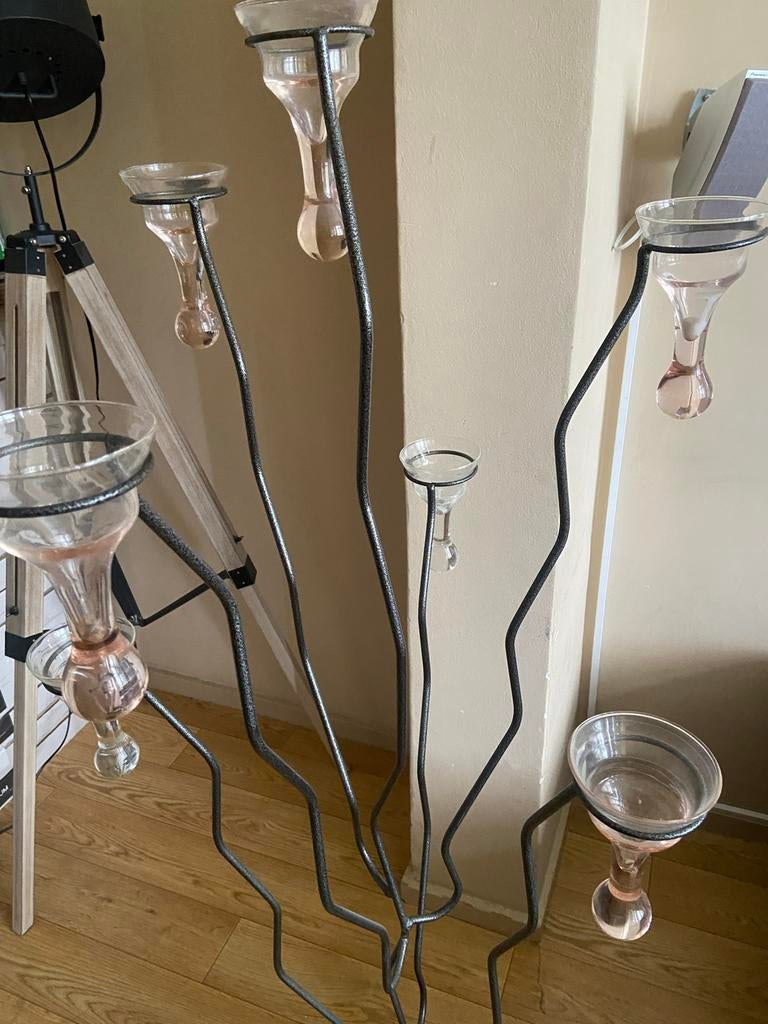 Grote Kandelaar met 7 Glazen Druppels voor Waxinelichtjes, Huis en Inrichting, Woonaccessoires | Kandelaars en Kaarsen, Ophalen