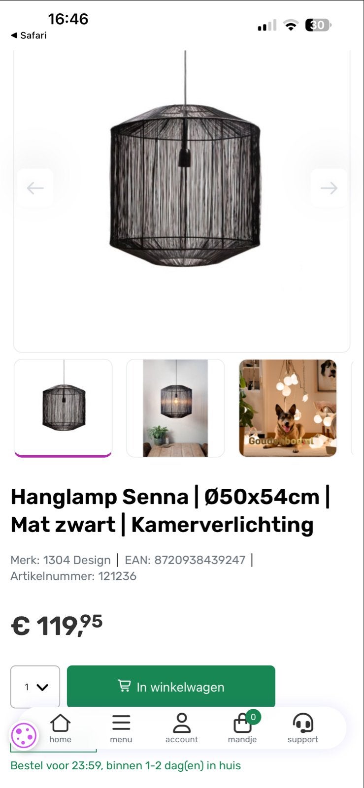 Hanglamp Senna | Ø50x54cm | Mat zwart | Kamerverlichting, Huis en Inrichting, Ophalen of Verzenden, Nieuw, Metaal, E27 (groot)