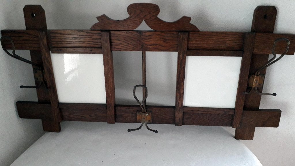 ART NOUVEAU EIKEN KAPSTOK ROND 1900, Ophalen of Verzenden, Hout, Wandkapstok, Minder dan 100 cm