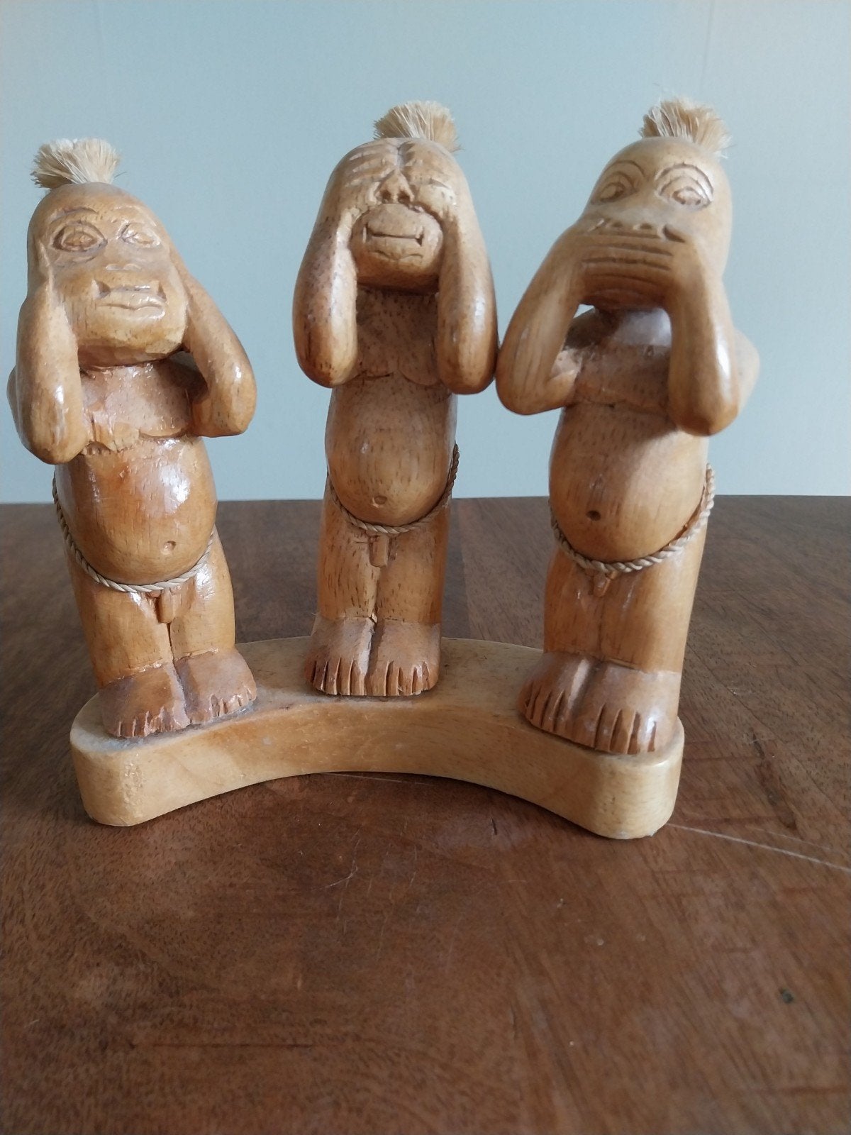 Houten beeldje van de drie wijze apen, Antiek en Kunst, Ophalen of Verzenden