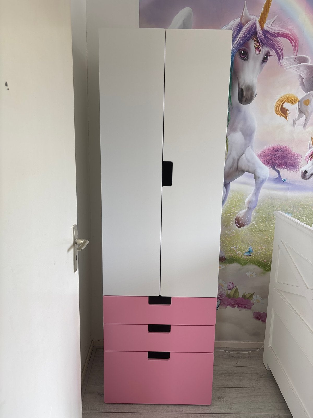 Ikea kast kinderkamer wit/roze (60x192x50 cm), Ophalen, Overige materialen, Gebruikt, 50 tot 100 cm