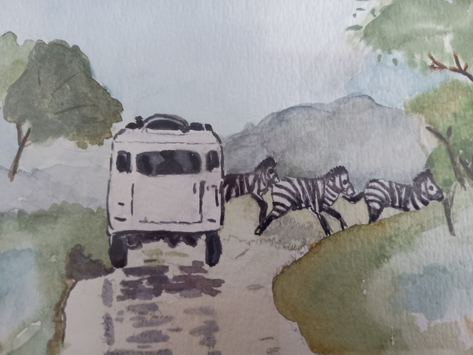 Aquarel A lovely day for a safari, Ophalen of Verzenden