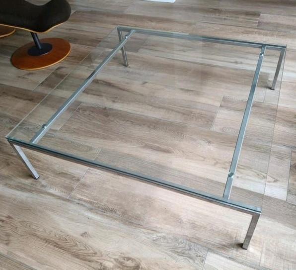 Spectrum Spock glazen salontafel verchroomd frame design, Vierkant, Ophalen of Verzenden, Glas, Gebruikt