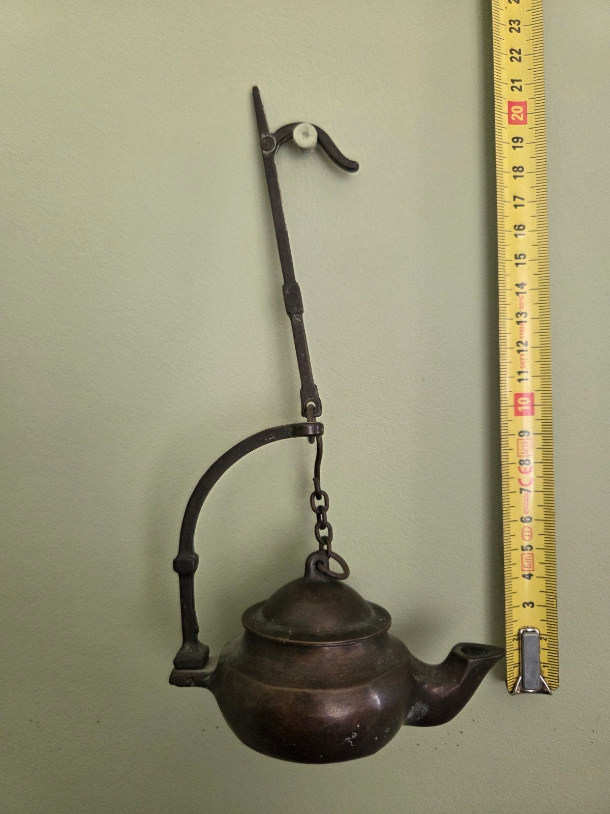 Antieke olielamp van brons met ophangsysteem, Ophalen of Verzenden