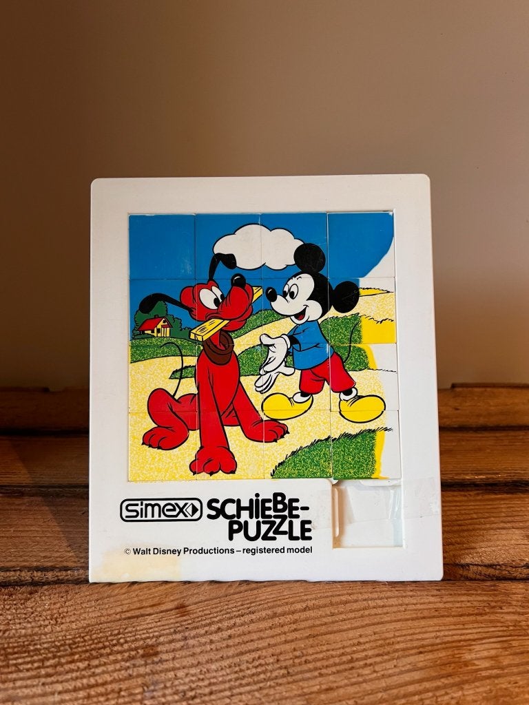 Vintage schuifpuzzel Disney Mickey Pluto Simex, Verzenden, Goofy of Pluto, Gebruikt, Overige typen