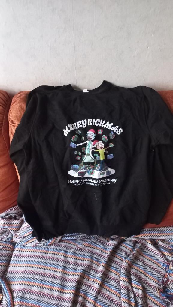 Kersttrui Rick & Morty Merry Rickmas L, Maat 52/54 (L), Just Hoods, Zwart, Nieuw