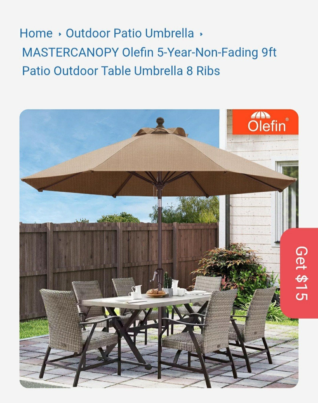 khaki kleur parasol 2,64 mtr doorsnee.  nieuw in verpakking