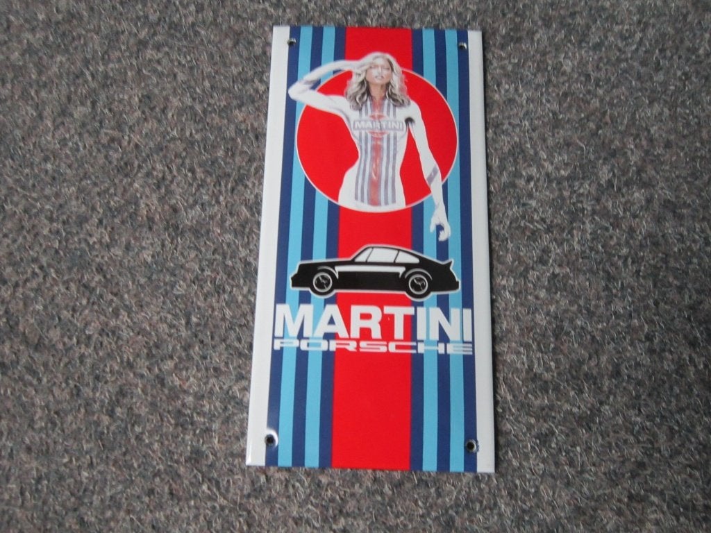 PORSCHE MARTINI EMAILLE RECLAMEBORD, Ophalen, Zo goed als nieuw, Reclamebord