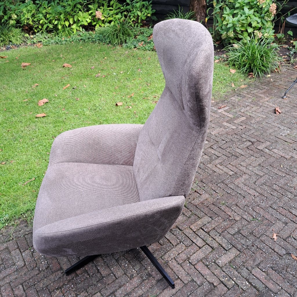 Taupe fauteuil met zwart kruisvoet - z.g.a.n., Ophalen, 75 tot 100 cm, Zo goed als nieuw, Metaal